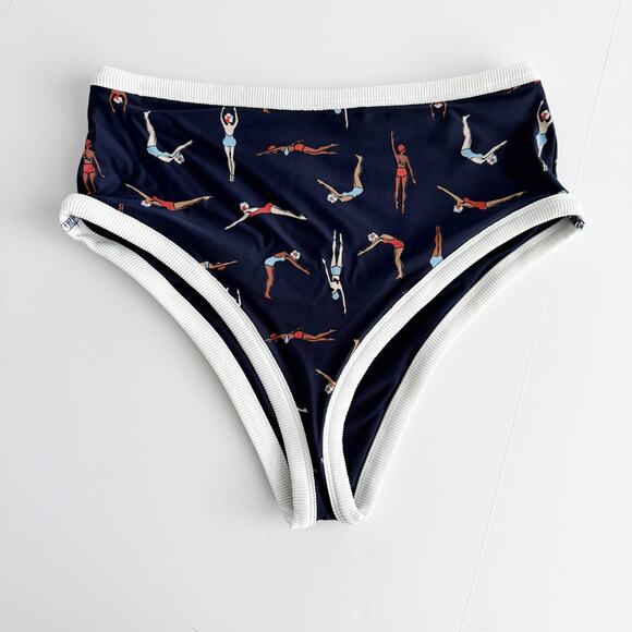 [Aerie] Blue Swimmers Diver Print High Waisted Cheeky Bikini Bottoms Sz Large L - Picture 1 of 10